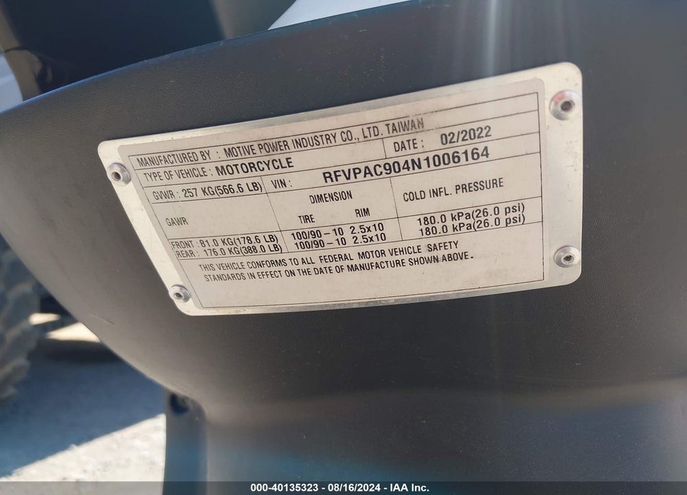 2022 GENUINE SCOOTER CO. BUDDY 170I VIN: RFVPAC904N1006164