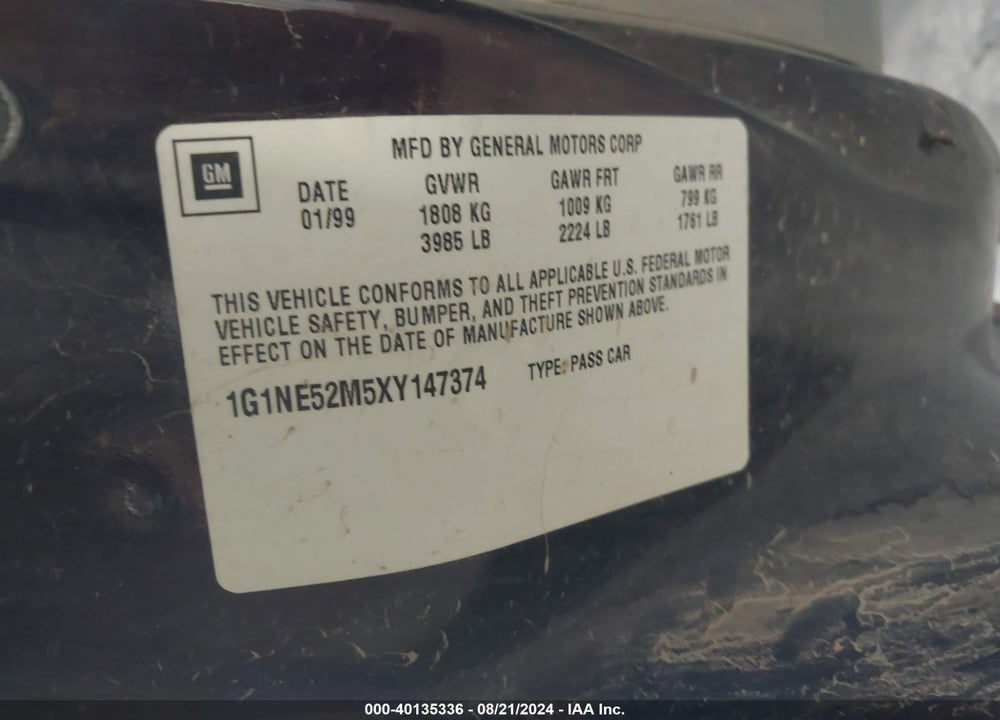 1999 CHEVROLET MALIBU LS VIN: 1G1NE52M5XY147374
