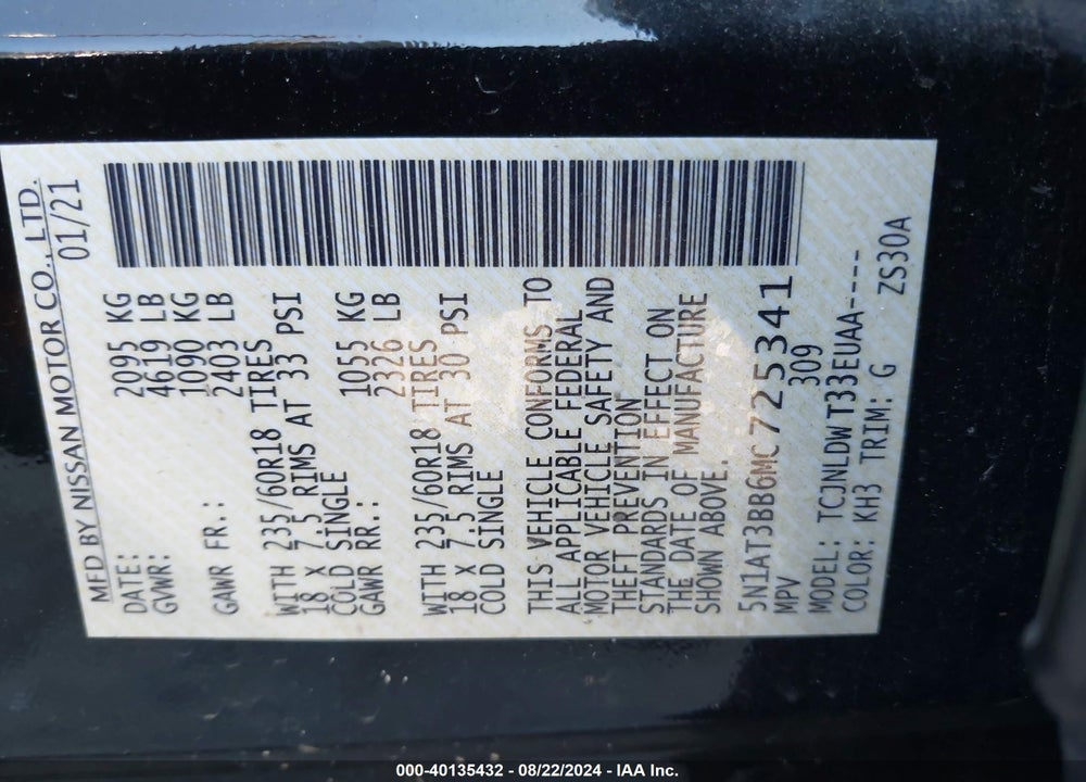 2021 NISSAN ROGUE SV INTELLIGENT AWD VIN: 5N1AT3BB6MC725341