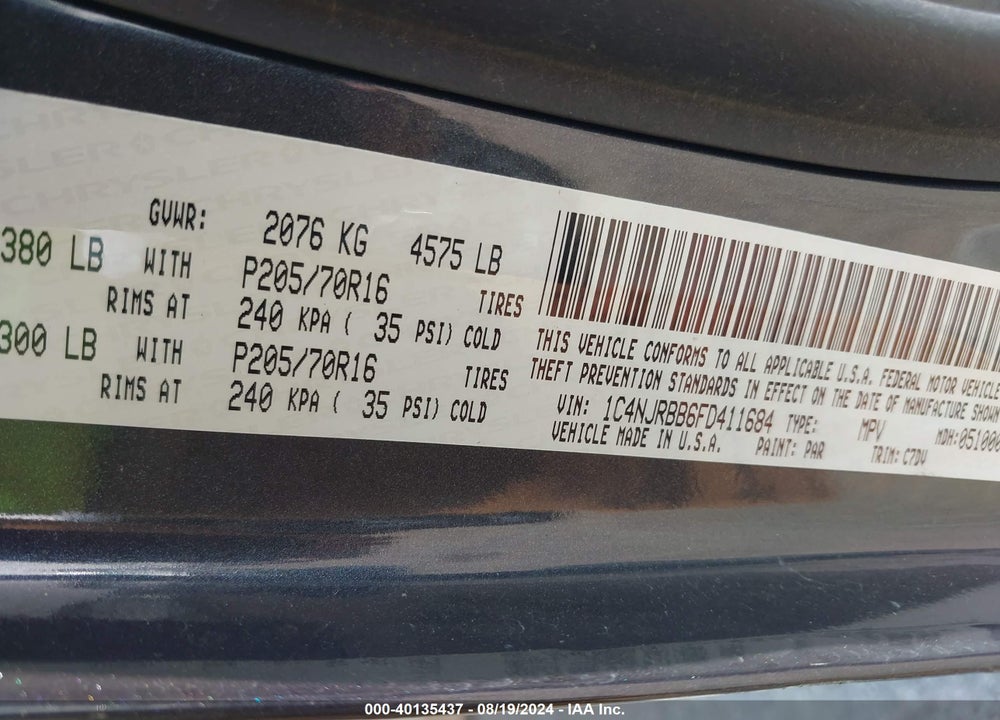 2015 JEEP PATRIOT SPORT VIN: 1C4NJRBB6FD411684