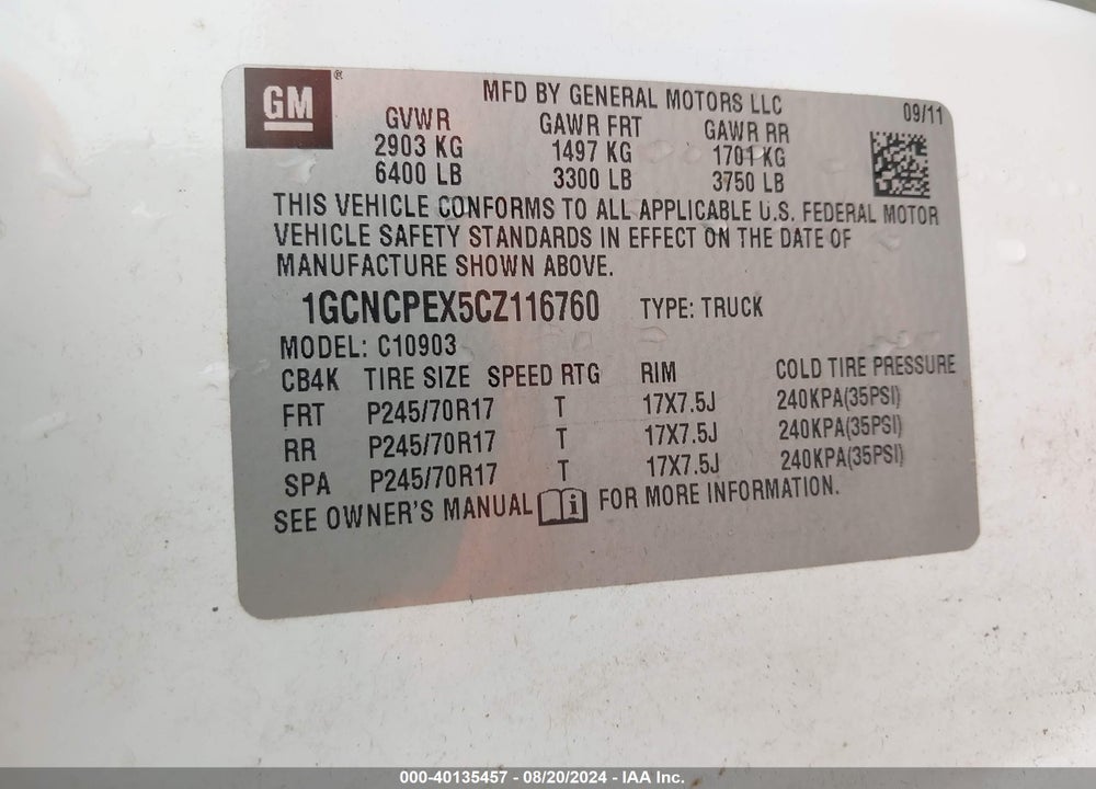 2012 CHEVROLET SILVERADO 1500 WORK TRUCK VIN: 1GCNCPEX5CZ116760