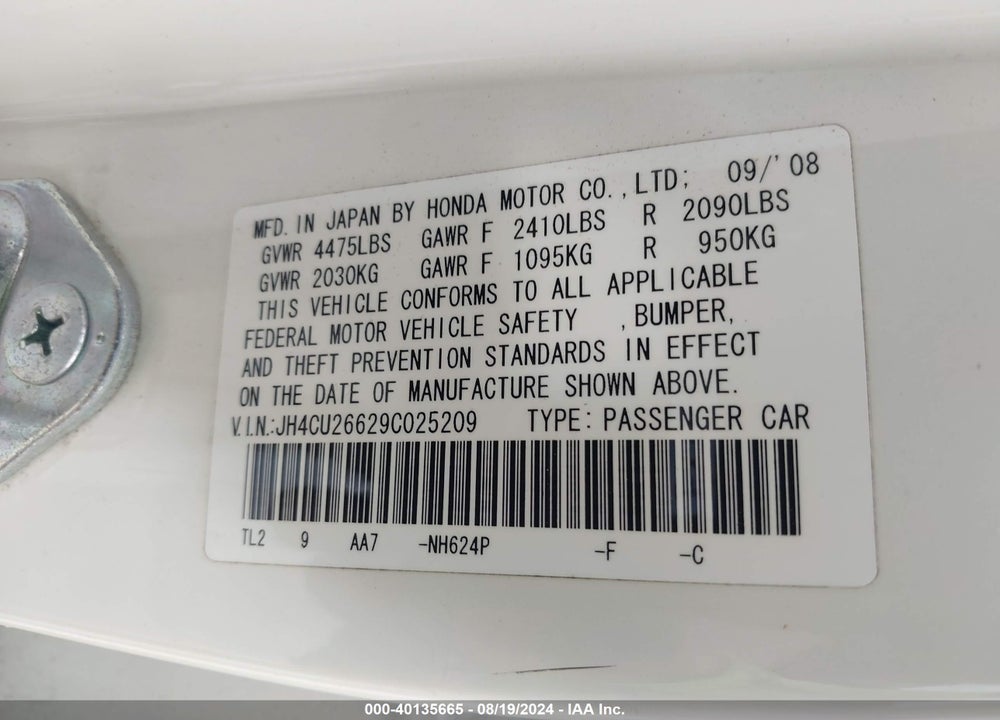 2009 ACURA TSX VIN: JH4CU26629C025209