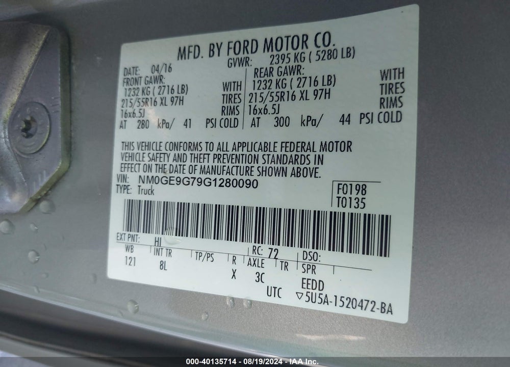 2016 FORD TRANSIT CONNECT TITANIUM VIN: NM0GE9G79G1280090