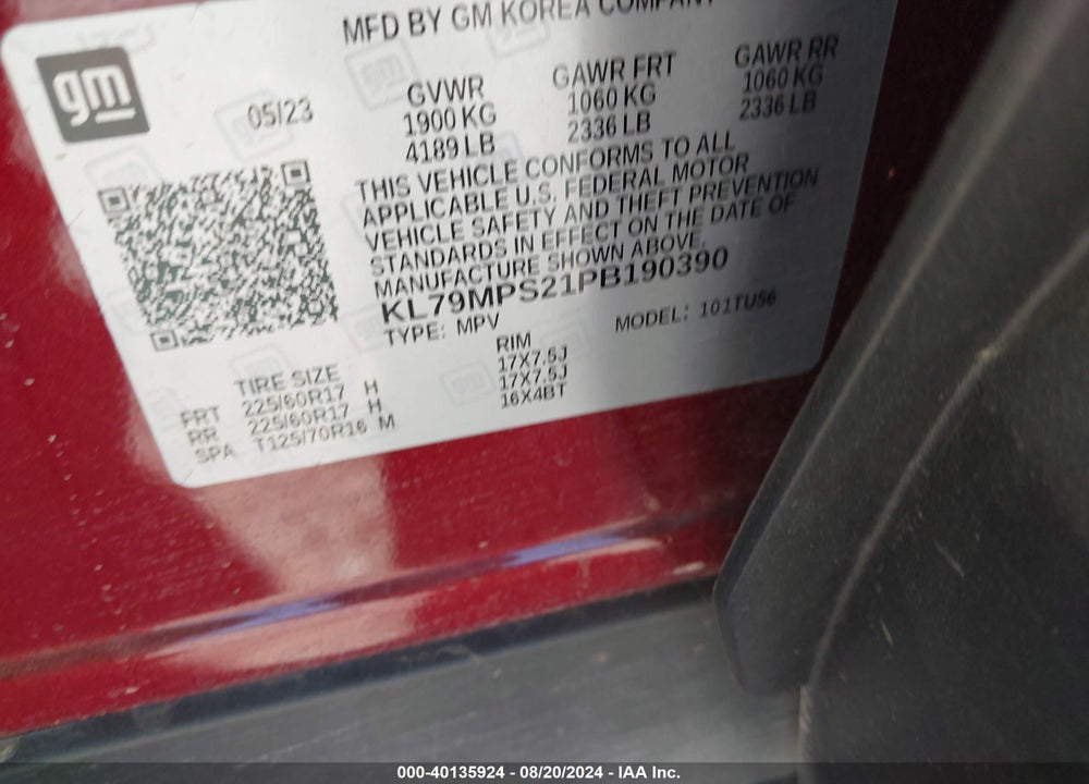 2023 CHEVROLET TRAILBLAZER FWD LT VIN: KL79MPS21PB190390