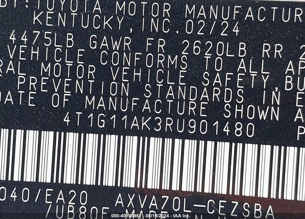 2024 TOYOTA CAMRY SE VIN: 4T1G11AK3RU901480