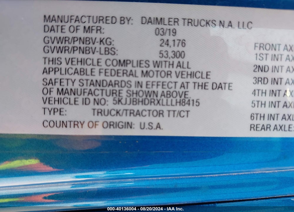 2020 WESTERN STAR 5700 XE SET BACK AXLE W/SLEEPER VIN: 5KJJBHDRXLLLH8415