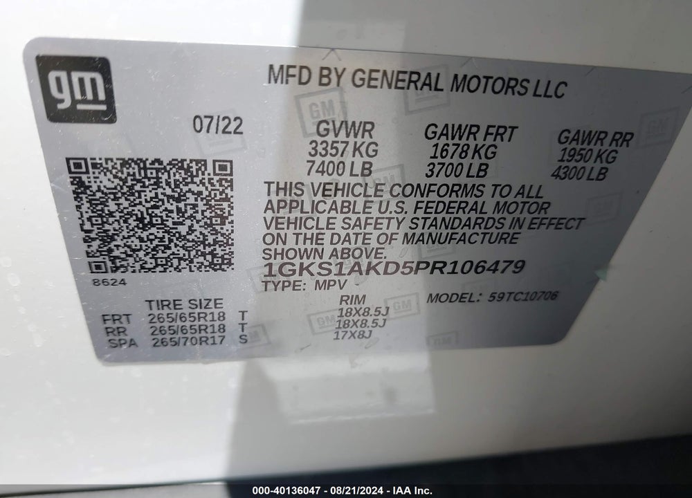 2023 GMC YUKON 2WD SLE VIN: 1GKS1AKD5PR106479