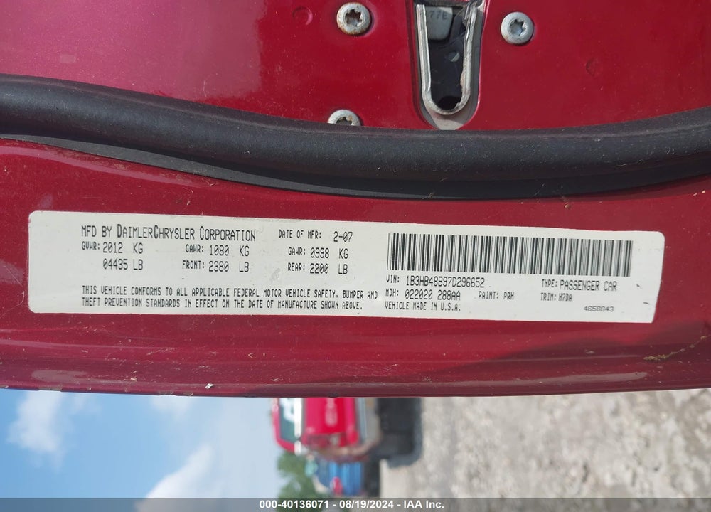 2007 DODGE CALIBER SXT VIN: 1B3HB48B97D296652