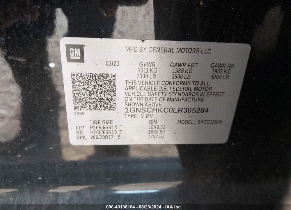2020 CHEVROLET SUBURBAN 2WD LT VIN: 1GNSCHKC0LR305284