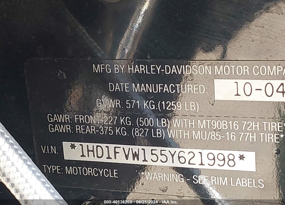 2005 HARLEY-DAVIDSON FLHTI VIN: 1HD1FVW155Y621998