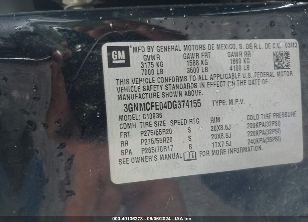 2013 CHEVROLET AVALANCHE LT VIN: 3GNMCFE04DG374155