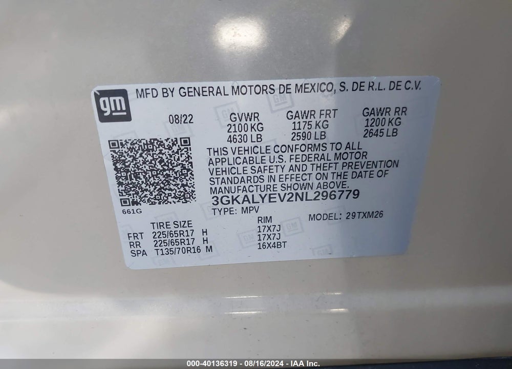 2022 GMC TERRAIN AWD AT4 VIN: 3GKALYEV2NL296779