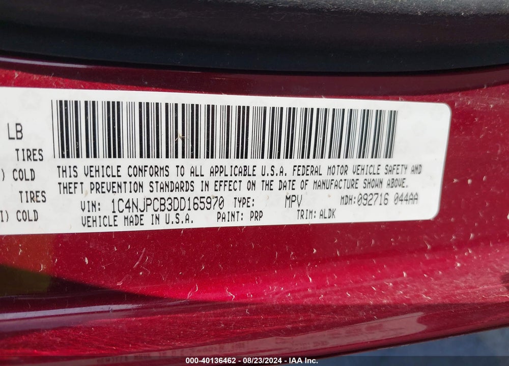 2013 JEEP PATRIOT LIMITED VIN: 1C4NJPCB3DD165970