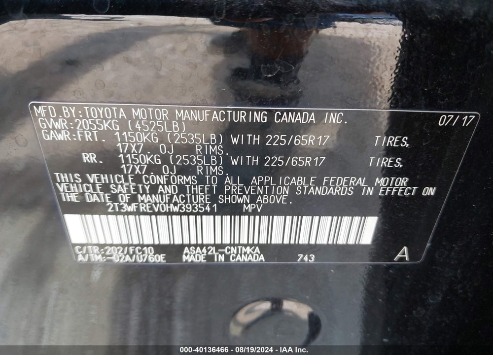 2017 TOYOTA RAV4 XLE VIN: 2T3WFREV0HW393541