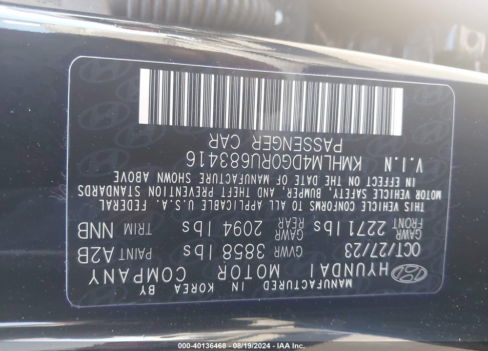 2024 HYUNDAI ELANTRA SEL VIN: KMHLM4DG0RU683416