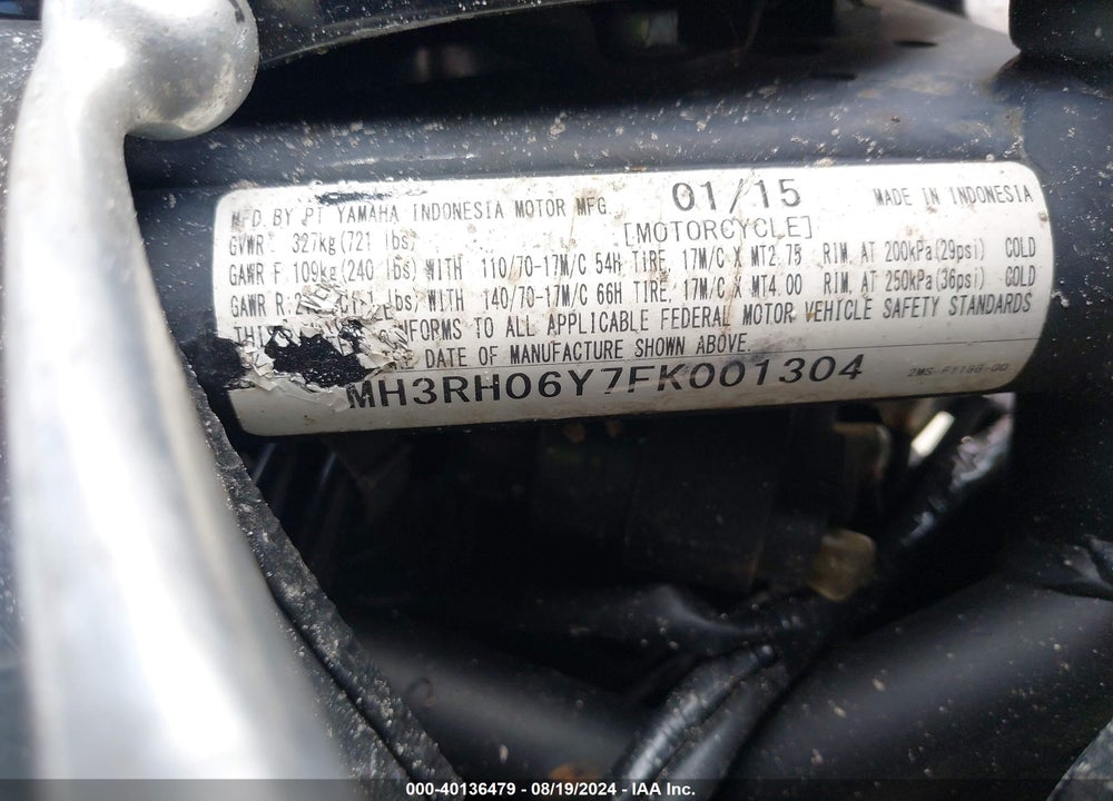 2015 YAMAHA YZFR3 VIN: MH3RH06Y7FK001304