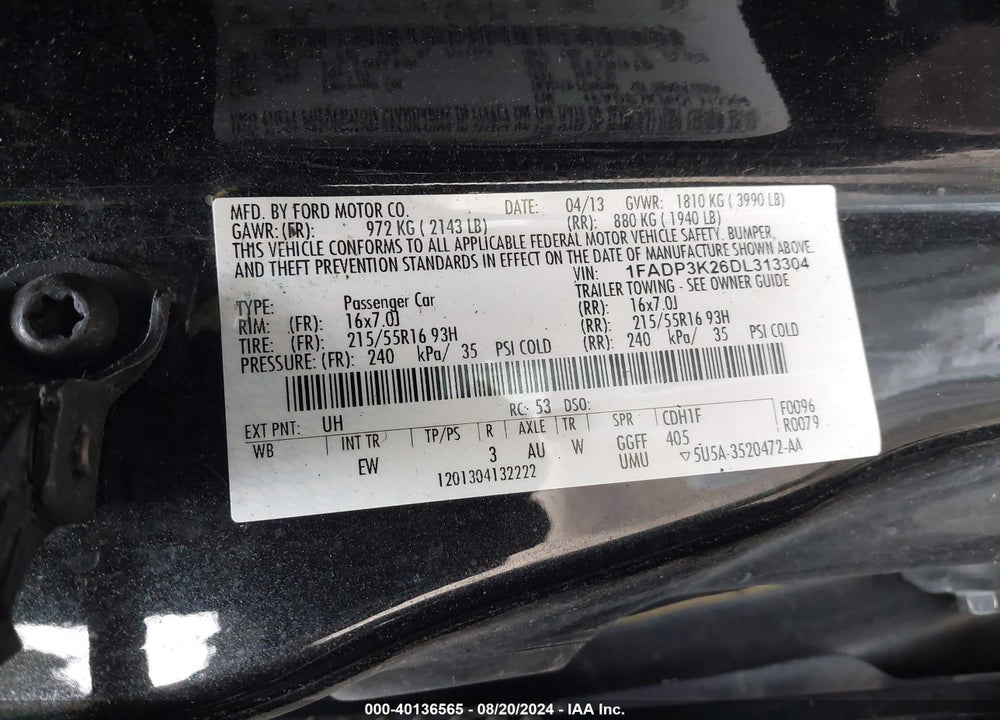 2013 FORD FOCUS SE VIN: 1FADP3K26DL313304