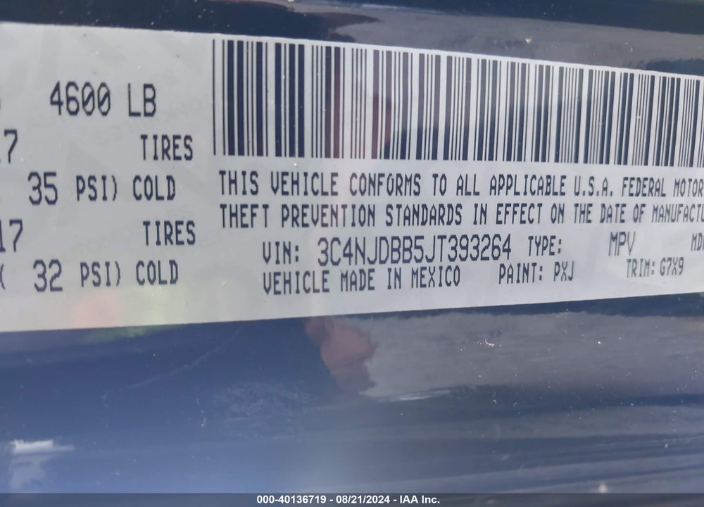 2018 JEEP COMPASS LATITUDE 4X4 VIN: 3C4NJDBB5JT393264