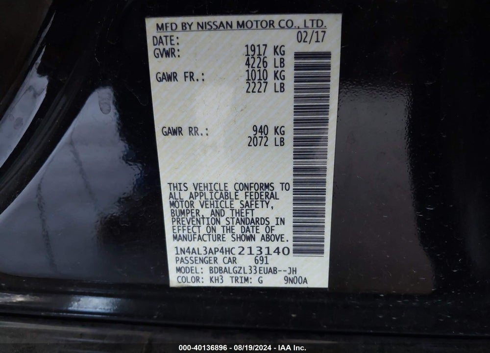 2017 NISSAN ALTIMA 2.5 S VIN: 1N4AL3AP4HC213140