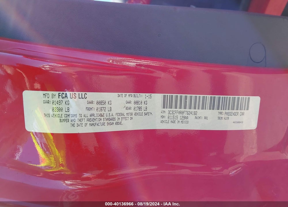 2015 FIAT 500 POP VIN: 3C3CFFAR0FT624182