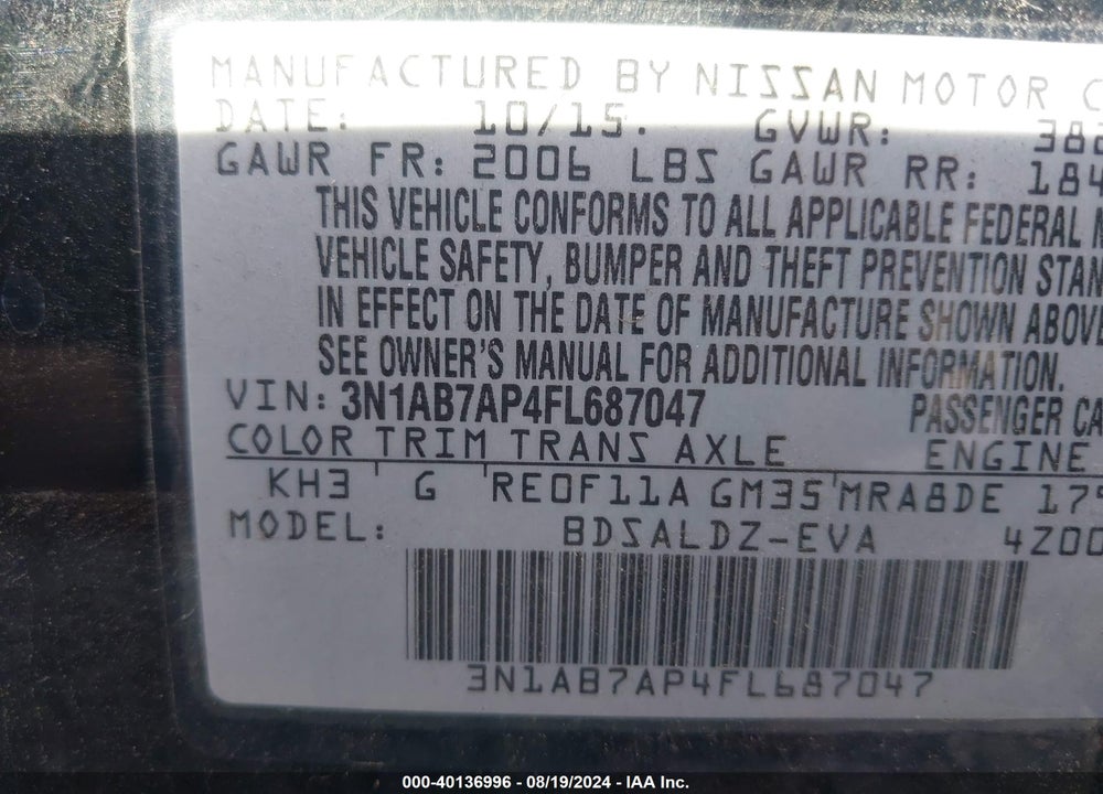 2015 NISSAN SENTRA SV VIN: 3N1AB7AP4FL687047