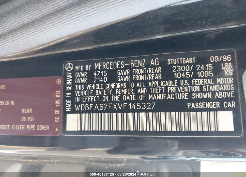 1997 MERCEDES-BENZ SL 500 VIN: WDBFA67FXVF145327