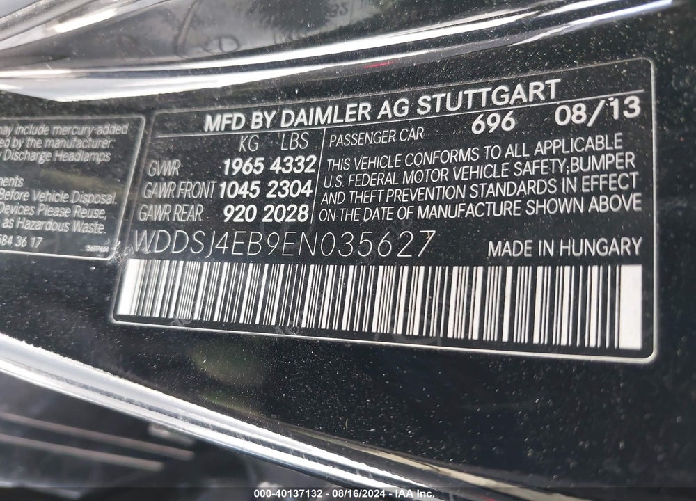 2014 MERCEDES-BENZ CLA 250 VIN: WDDSJ4EB9EN035627