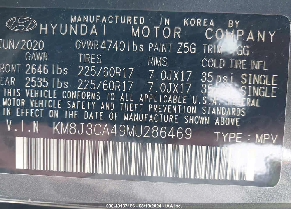 2021 HYUNDAI TUCSON VALUE VIN: KM8J3CA49MU286469