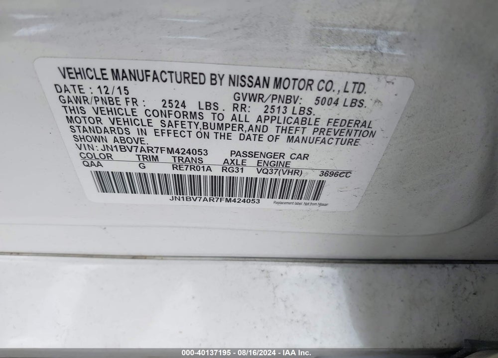 2015 INFINITI Q50 VIN: JN1BV7AR7FM424053
