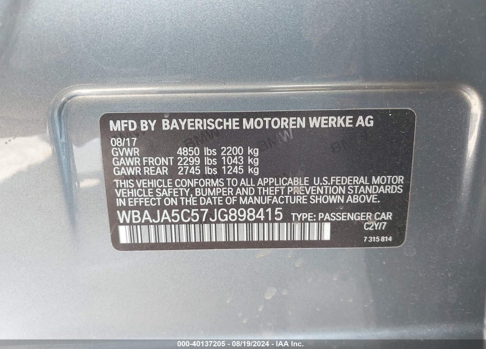 2018 BMW 530I VIN: WBAJA5C57JG898415