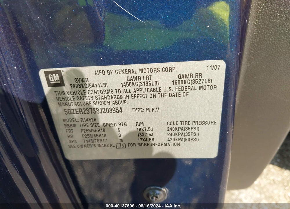 2008 SATURN OUTLOOK VIN: 5GZER23738J203954