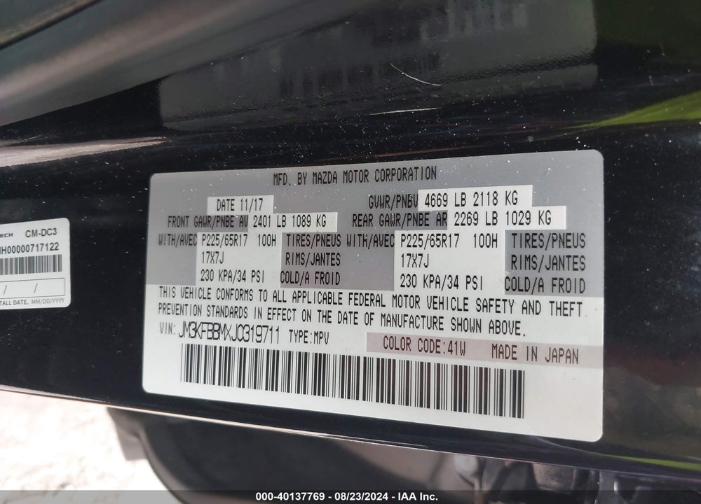 2018 MAZDA CX-5 SPORT VIN: JM3KFBBMXJ0319711