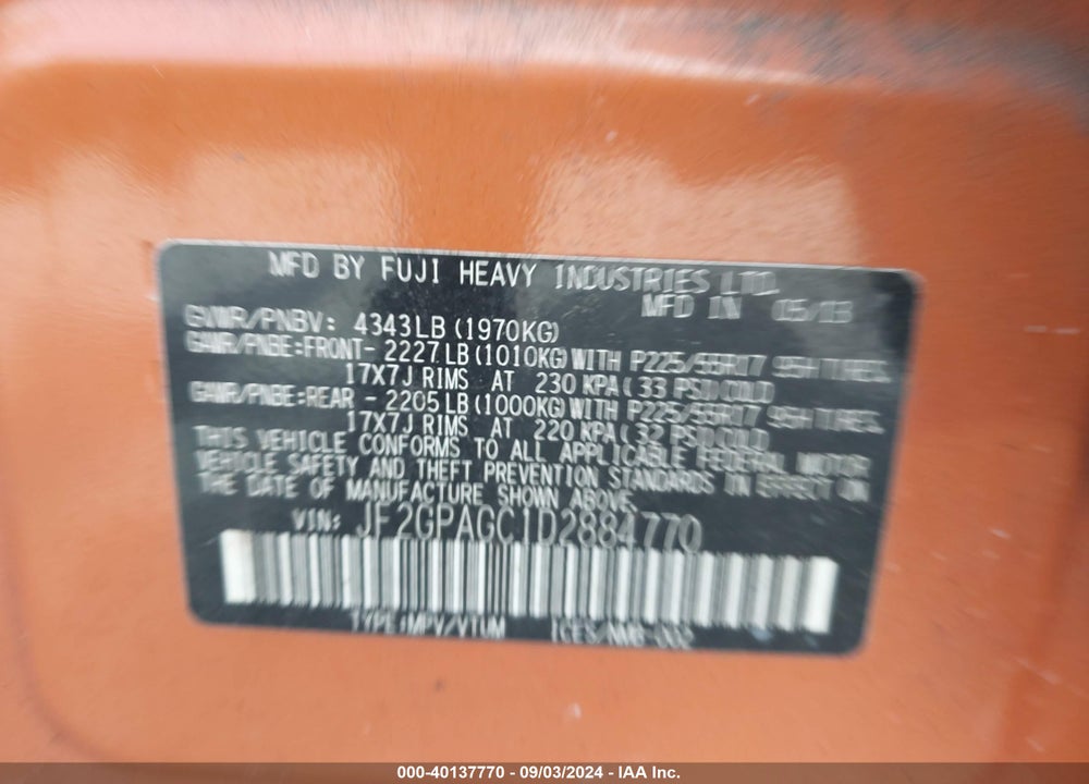 2013 SUBARU XV CROSSTREK 2.0I LIMITED VIN: JF2GPAGC1D2884770