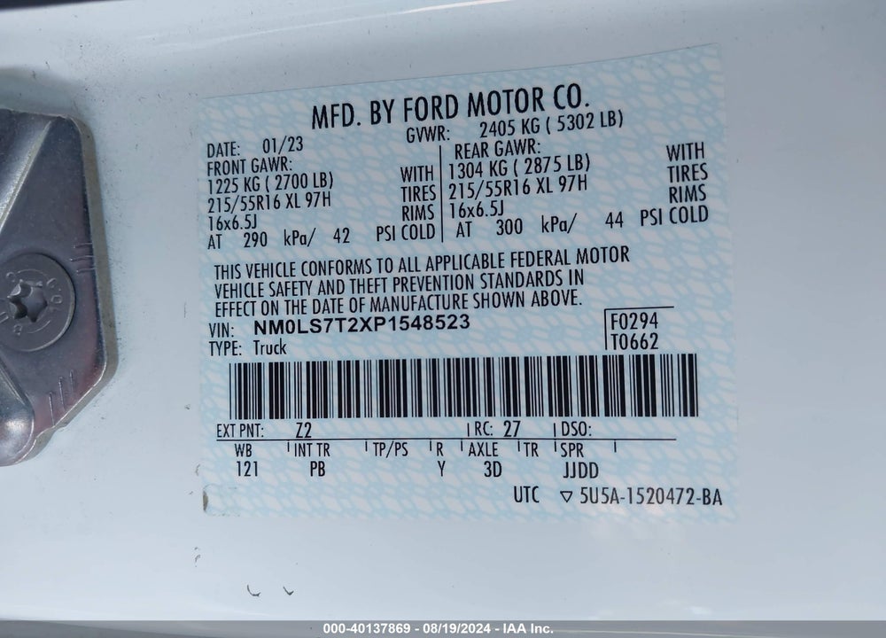 2023 FORD TRANSIT CONNECT XLT VIN: NM0LS7T2XP1548523