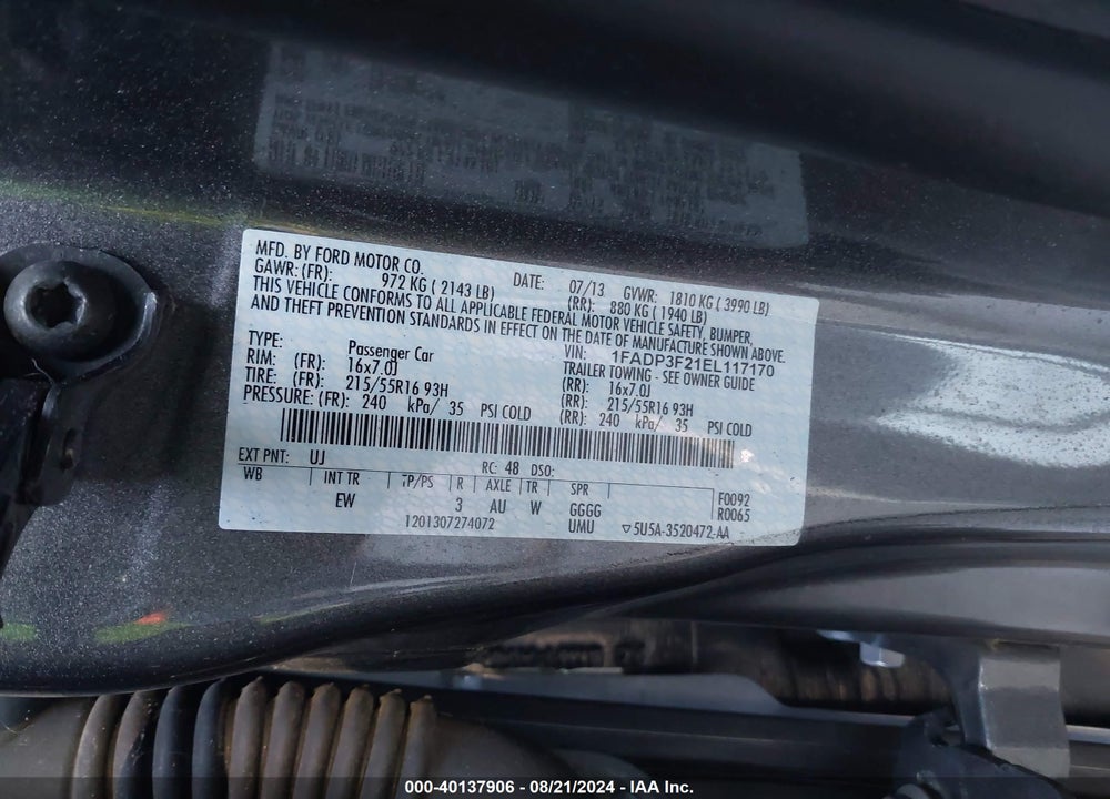 2014 FORD FOCUS SE VIN: 1FADP3F21EL117170
