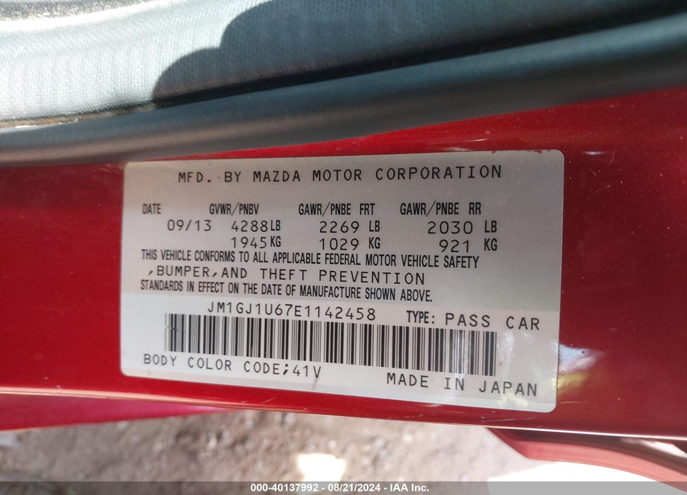 2014 MAZDA 6 I SPORT VIN: JM1GJ1U67E1142458
