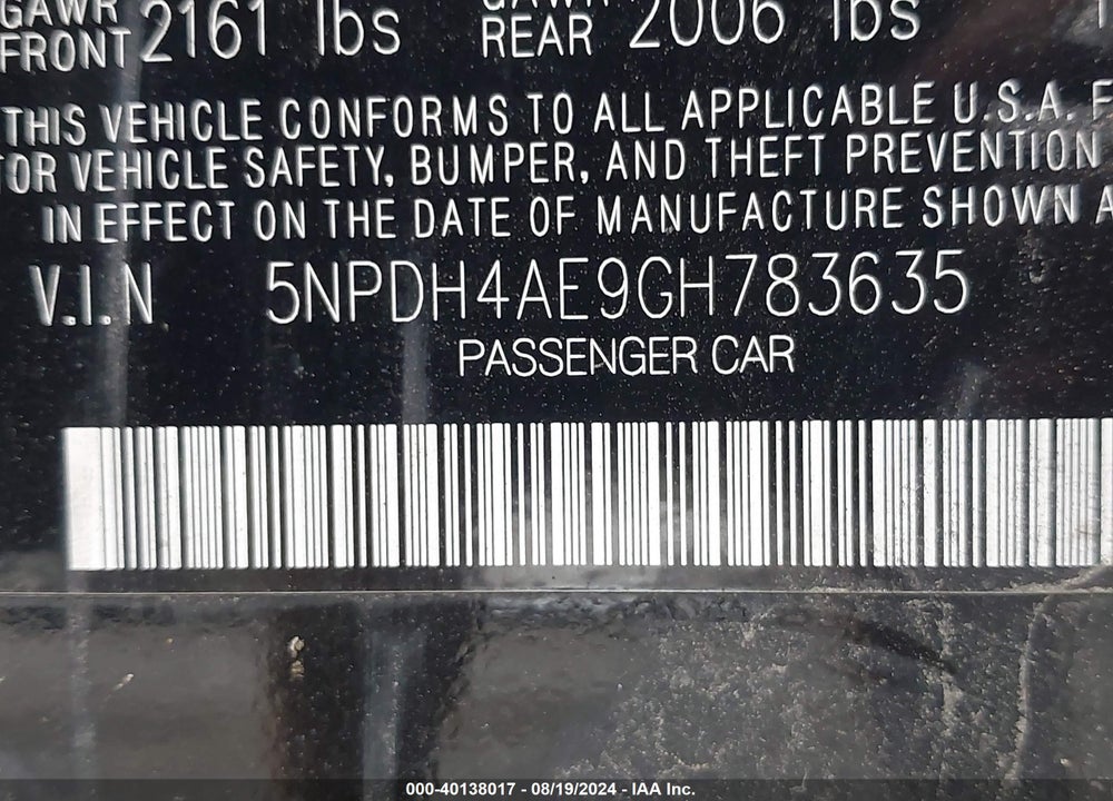 2016 HYUNDAI ELANTRA SE VIN: 5NPDH4AE9GH783635