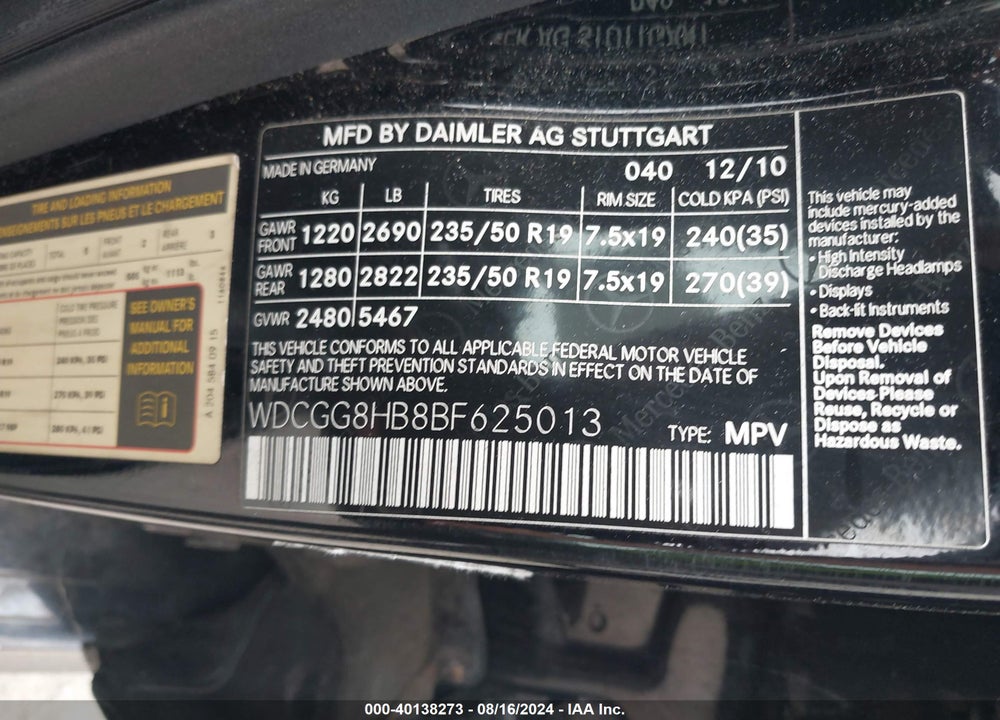2011 MERCEDES-BENZ GLK 350 4MATIC VIN: WDCGG8HB8BF625013