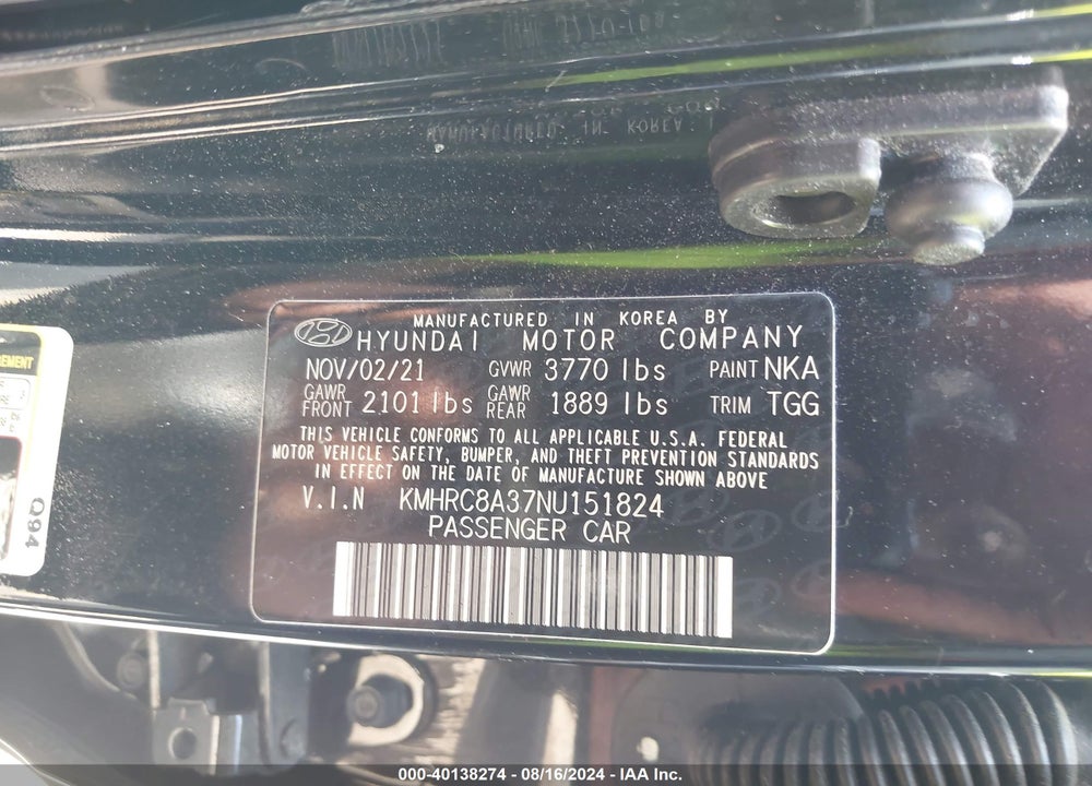 2022 HYUNDAI VENUE SEL VIN: KMHRC8A37NU151824