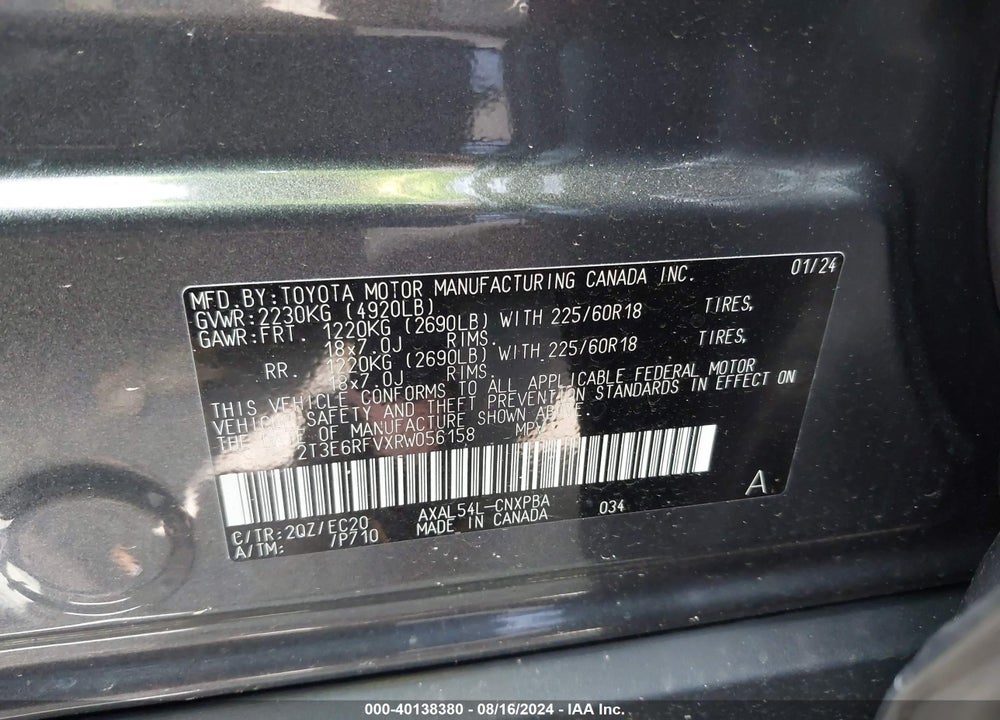 2024 TOYOTA RAV4 HYBRID XSE VIN: 2T3E6RFVXRW056158