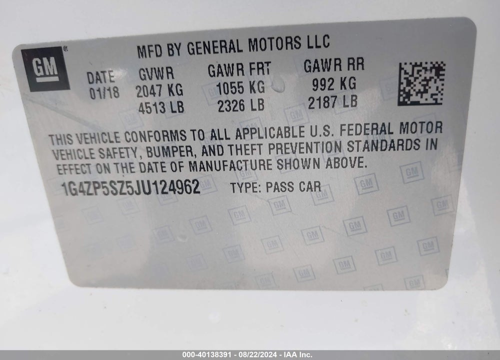 2018 BUICK LACROSSE ESSENCE VIN: 1G4ZP5SZ5JU124962