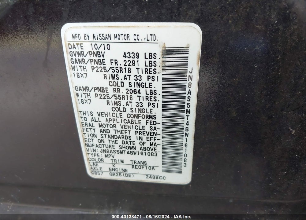 2011 NISSAN ROGUE SV VIN: JN8AS5MT4BW161083