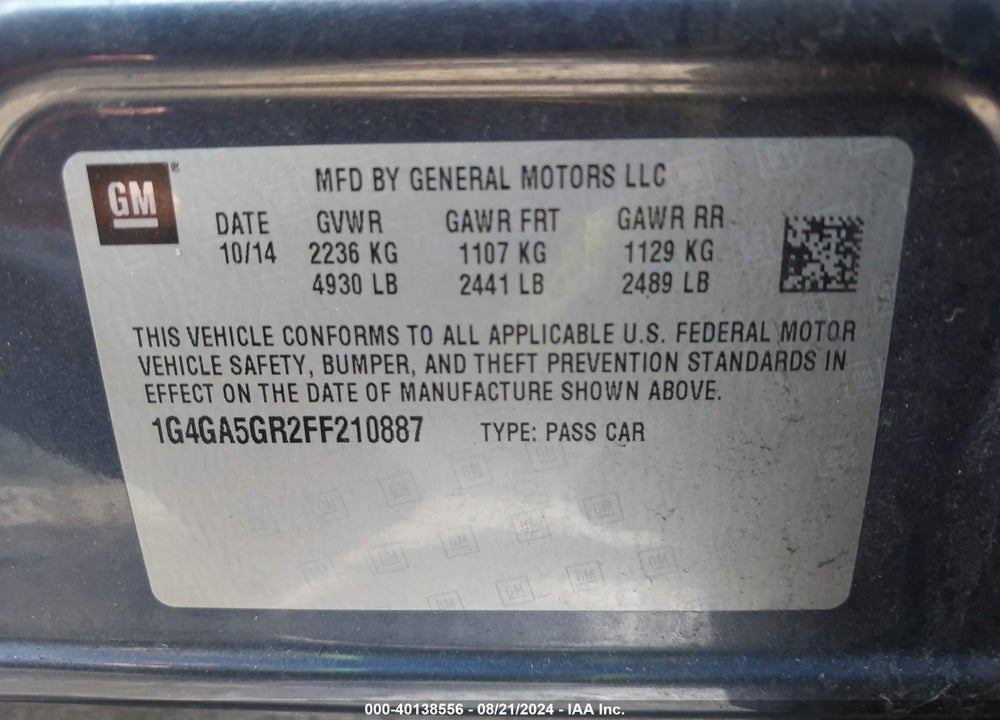 2015 BUICK LACROSSE VIN: 1G4GA5GR2FF210887