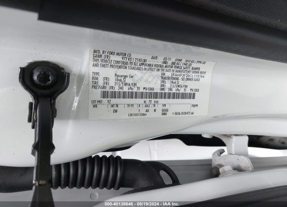 2012 FORD FOCUS SE VIN: 1FAHP3F29CL115164