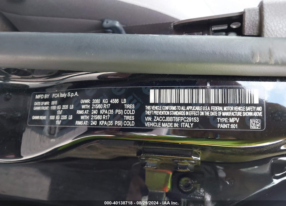 2015 JEEP RENEGADE LATITUDE VIN: ZACCJBBT6FPC29153