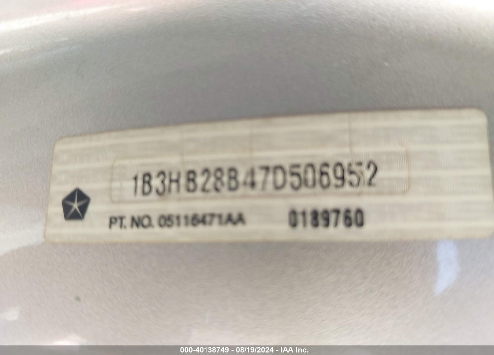 2007 DODGE CALIBER VIN: 1B3HB28B47D506952