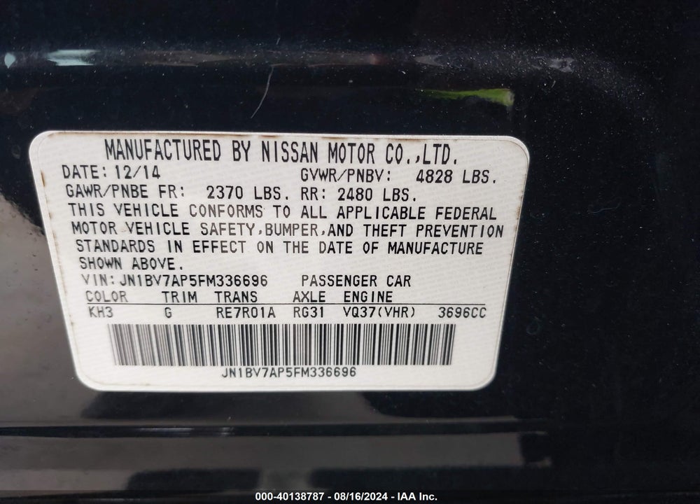 2015 INFINITI Q50 SPORT VIN: JN1BV7AP5FM336696