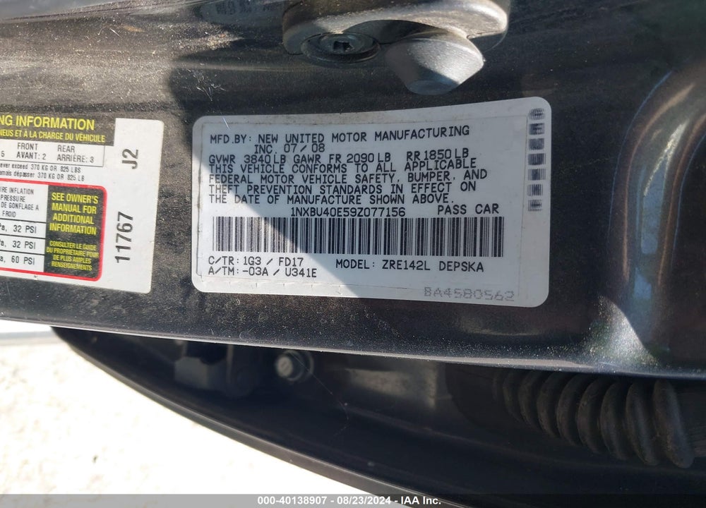 2009 TOYOTA COROLLA S VIN: 1NXBU40E59Z077156