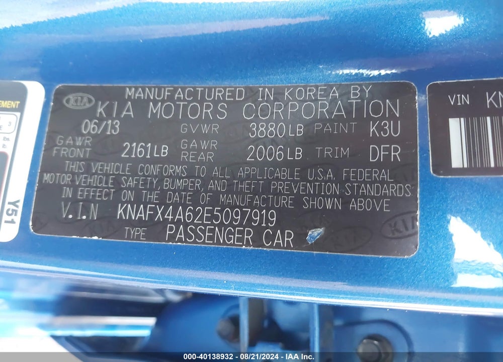 2014 KIA FORTE VIN: KNAFX4A62E5097919