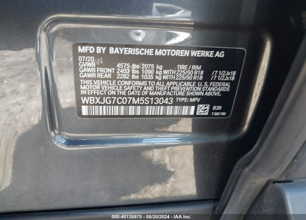 2021 BMW X1 SDRIVE28I VIN: WBXJG7C07M5S13043